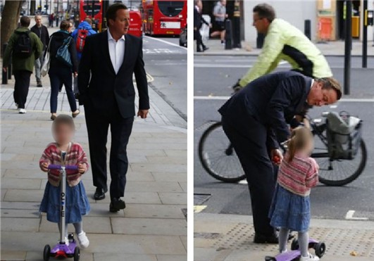 英首相亲送女儿上幼儿园，小公主滑板车萌态十足