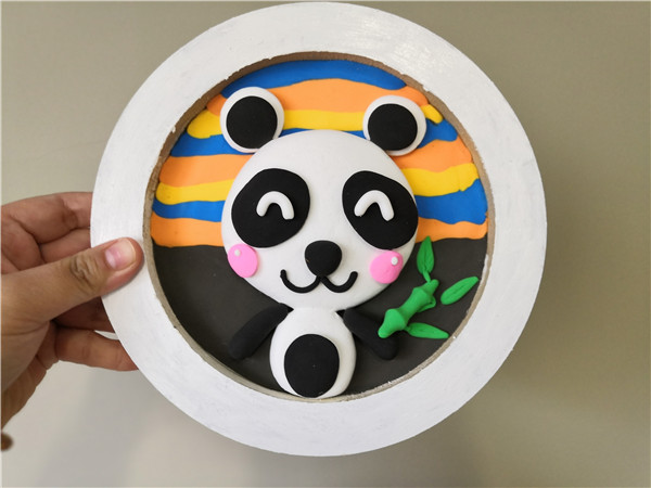 熊猫咪咪滴蛙手工陶艺手工创意粘土手工画DIY